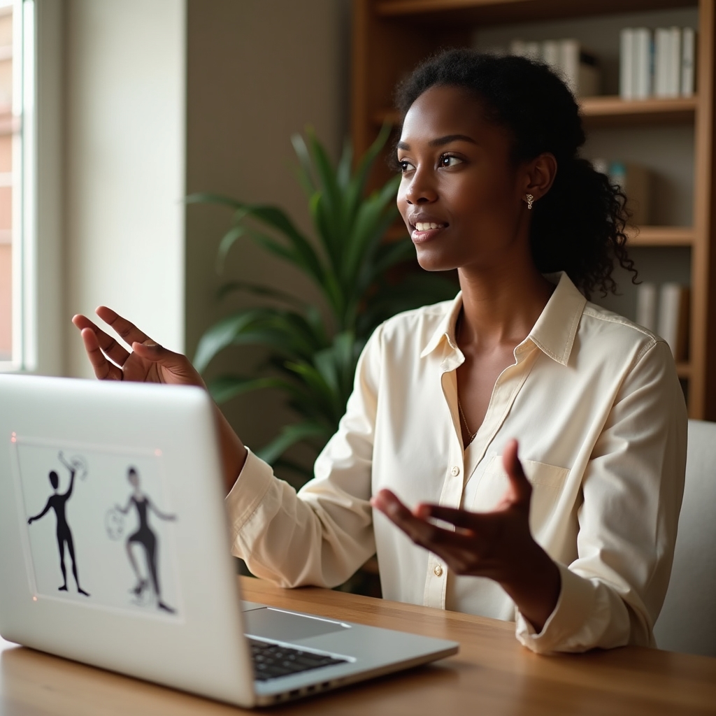 Presenter leading an online webinar session about functional movement on a laptop screen